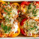 Turkey Chili Stuffed Peppers Ready to Serve